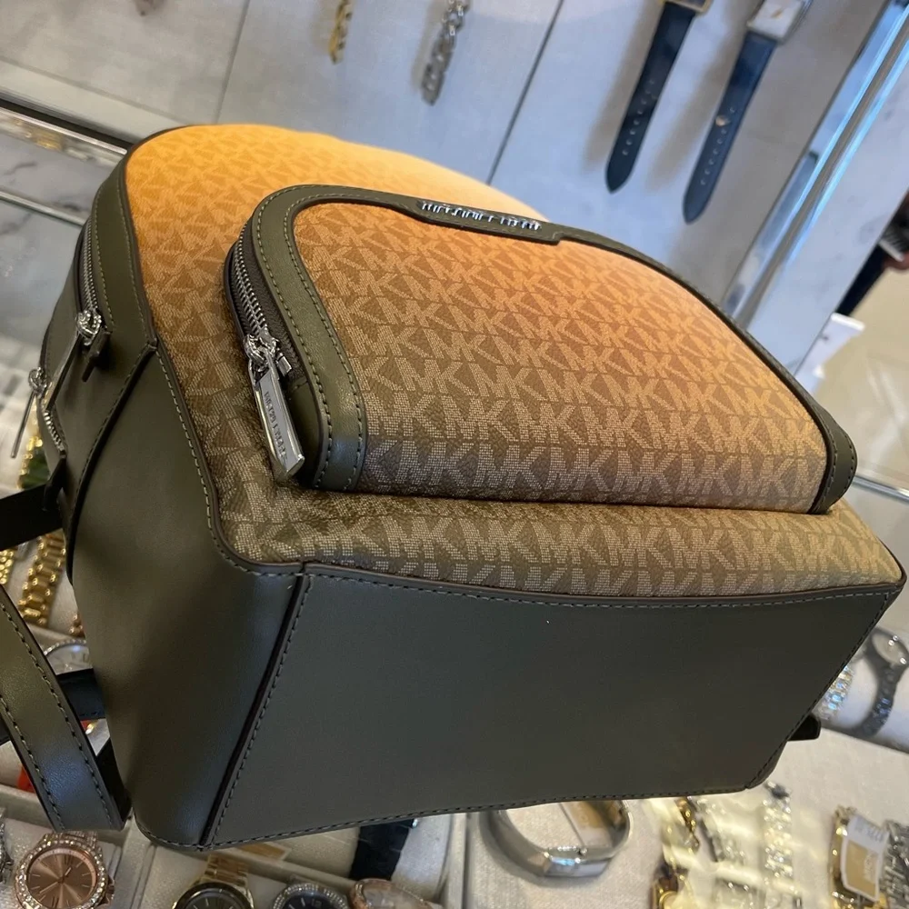 MICHAEL KORS Jaycee Medium Ombré Signature Logo Backpack Olive Combo  NWT